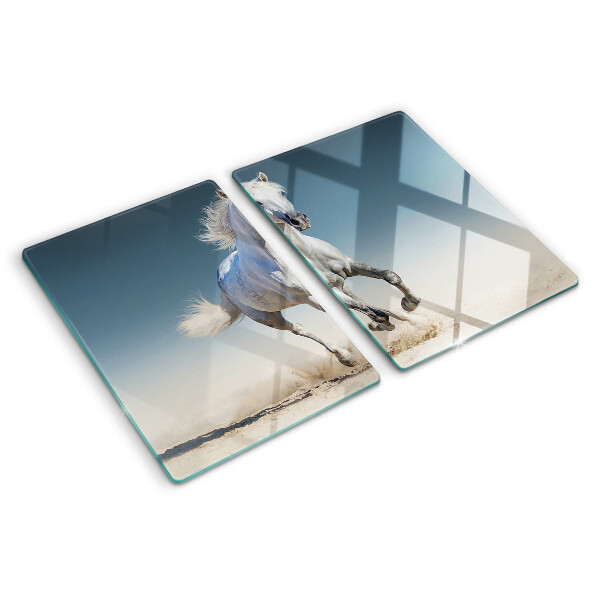 Glas Schneidebrett mit Motiv eines weißen Pferdes in Bewegung
