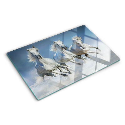 Schneidebrett mit Motiv galoppierender weißer Pferde