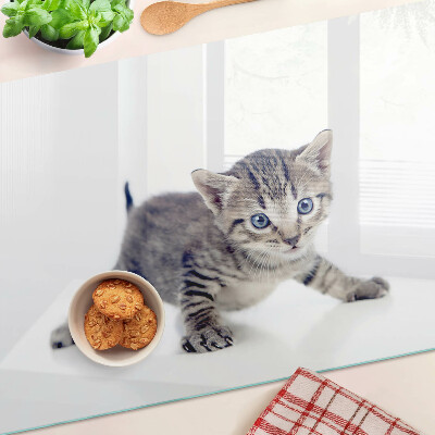 Schneidebrett Glas mit Kätzchenmotiv und blau leuchtenden Augen