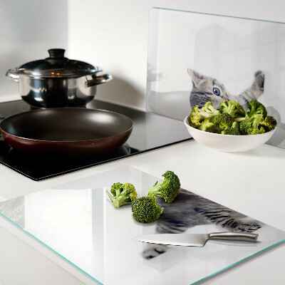 Schneidebrett Glas mit Kätzchenmotiv und blau leuchtenden Augen