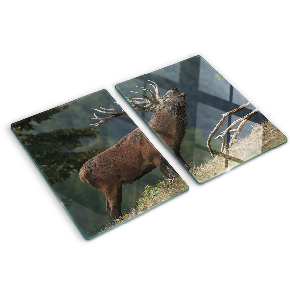 Glas-Schneidebrett mit Motiv von Hirschen in ihrem natürlichen Lebensraum