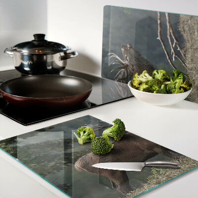 Glas-Schneidebrett mit Motiv von Hirschen in ihrem natürlichen Lebensraum