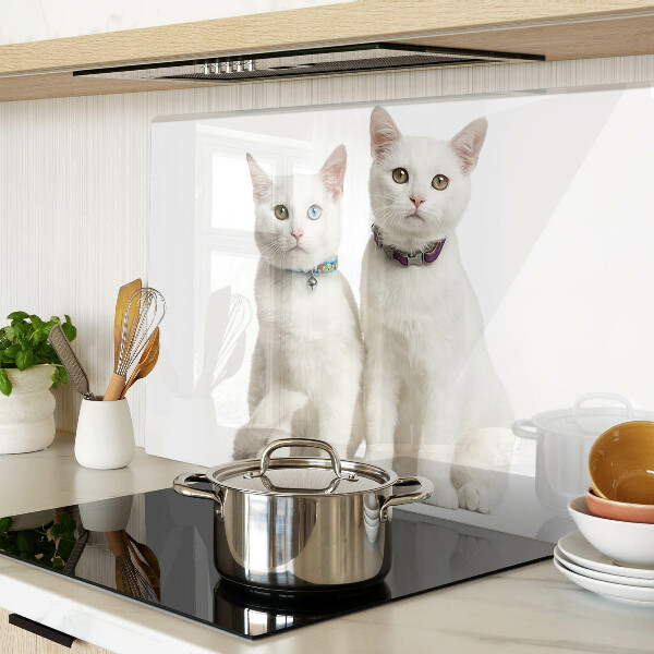 Glas-Schneidebrett mit weißem Katzenmotiv und unterschiedlich gefärbten Augen