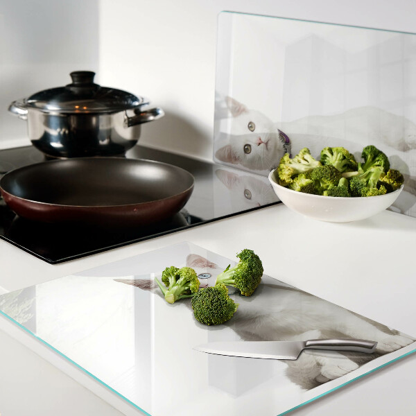 Glas schneidebrett Weiße Katzen mit verschiedenfarbigen Augen