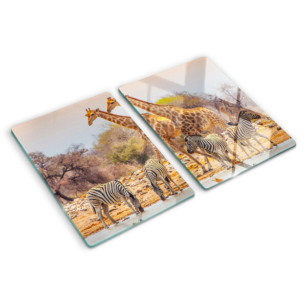 Glas schneidebrett Zebras und Giraffen in ihrem natürlichen Lebensraum