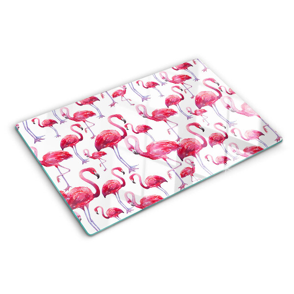Schneidebrett mit Flamingo-Motiv vor weißem Hintergrund