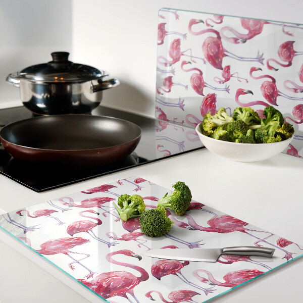 Schneidebrett Flamingos vor weißem Hintergrund