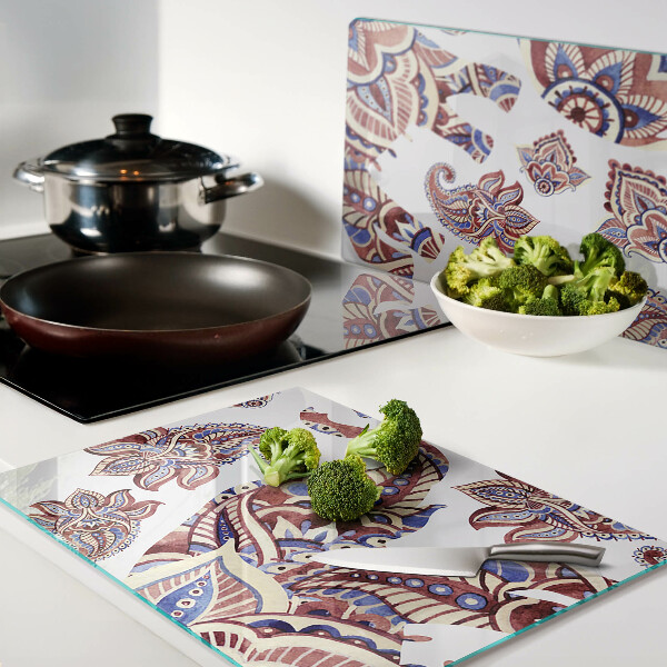 Glas Schneidebrett mit Paisley-Motiv und Blumenmuster