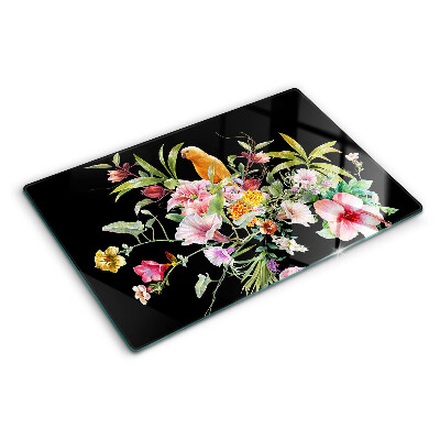 Schneidebrett mit Blumen- und Vogelmotiv