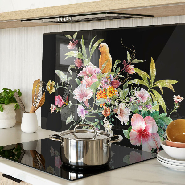 Schneidebrett mit Blumen- und Vogelmotiv