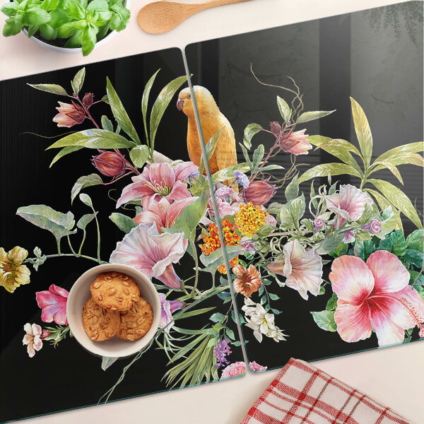 Schneidebrett mit Blumen- und Vogelmotiv