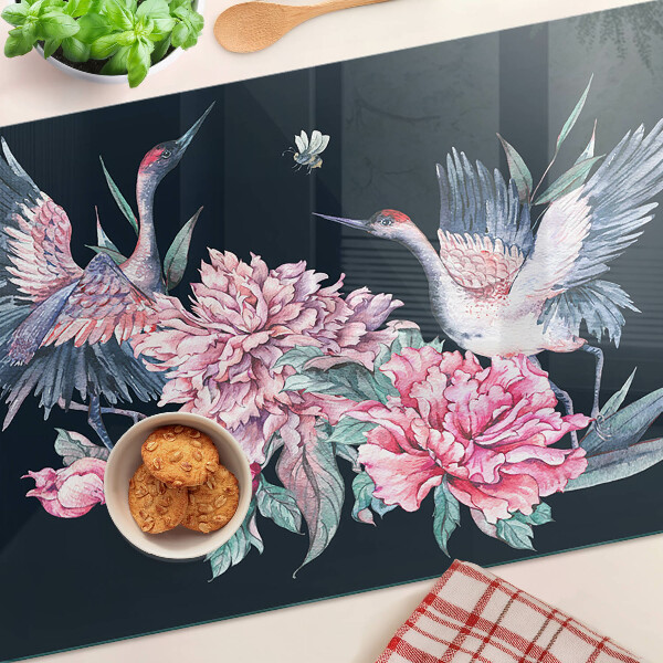 Schneidebrett glas Blumen und Vögel