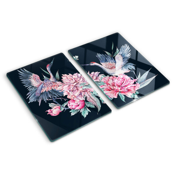 Schneidebrett glas Blumen und Vögel