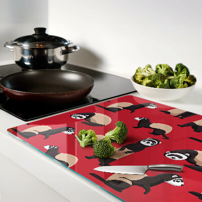 Glas schneidebrett Frettchen auf rotem Hintergrund