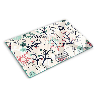 Schneidebrett Glas mit Waldfauna- und -flora-Motiv