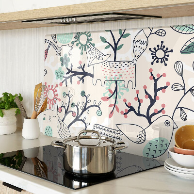 Schneidebrett Glas mit Waldfauna- und -flora-Motiv