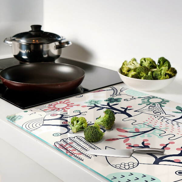 Schneidebrett Glas mit Waldfauna- und -flora-Motiv