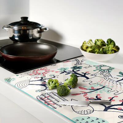 Schneidebrett Glas mit Waldfauna- und -flora-Motiv