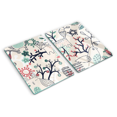Schneidebrett Glas mit Waldfauna- und -flora-Motiv