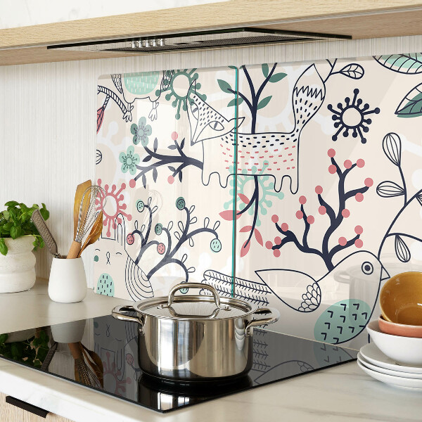 Schneidebrett Glas mit Waldfauna- und -flora-Motiv