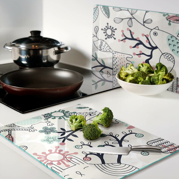 Schneidebrett Glas mit Waldfauna- und -flora-Motiv