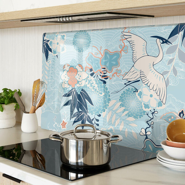 Glas-Schneidebrett mit Blumen- und Vogelmotiv im orientalischen Stil