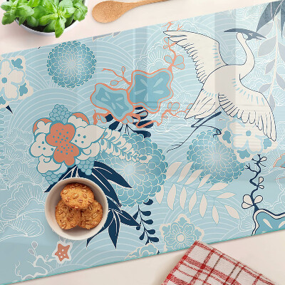 Glas-Schneidebrett mit Blumen- und Vogelmotiv im orientalischen Stil