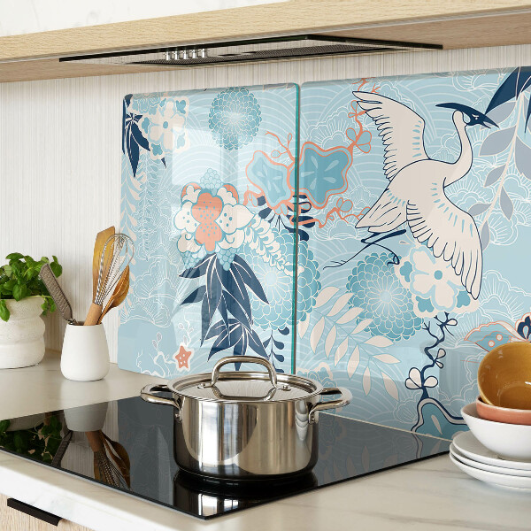 Glas-Schneidebrett mit Blumen- und Vogelmotiv im orientalischen Stil