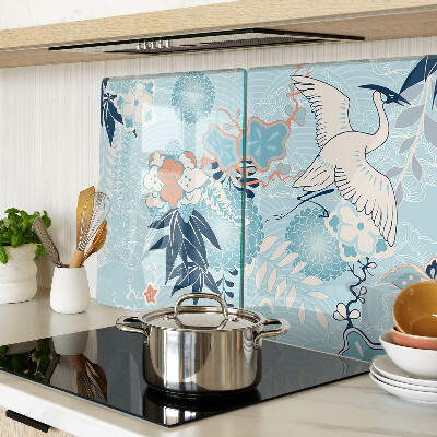 Glas-Schneidebrett mit Blumen- und Vogelmotiv im orientalischen Stil