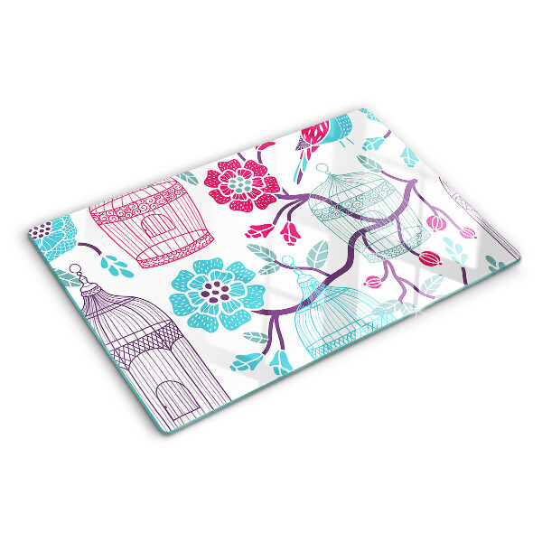 Schneidebrett mit Vogel- und Blumenmotiv