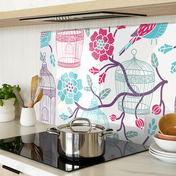 Schneidebrett mit Vogel- und Blumenmotiv