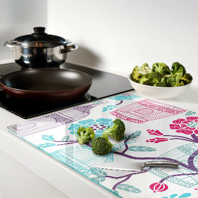 Schneidebrett mit Vogel- und Blumenmotiv