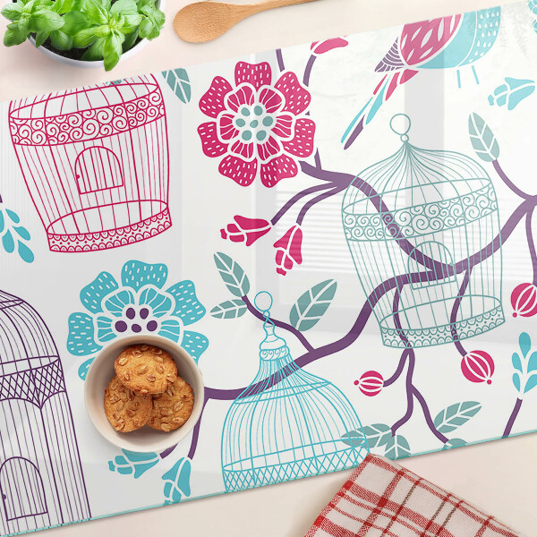 Schneidebrett mit Vogel- und Blumenmotiv