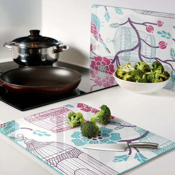 Schneidebrett mit Vogel- und Blumenmotiv