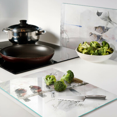 Schneidebrett Glas mit Motiv: Vögel auf einem Ast