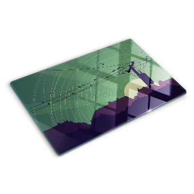 Glas schneidebrett mit Motiv von Vögeln auf Stromleitungen