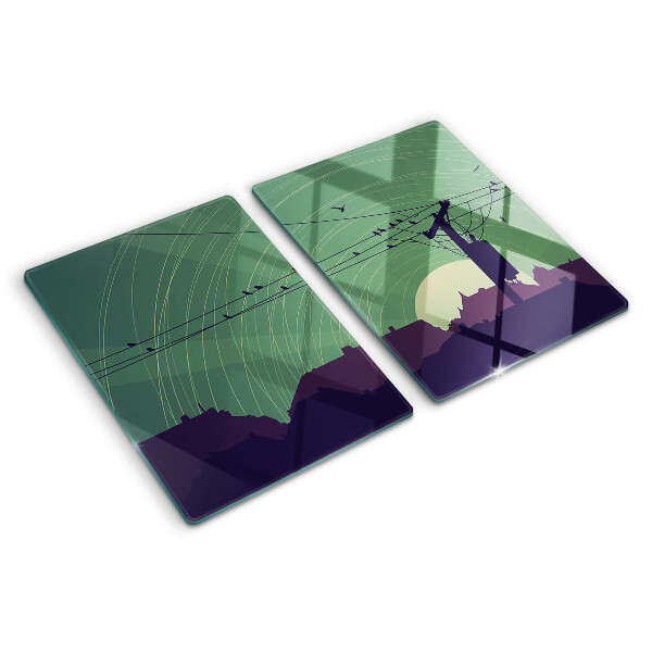 Glas schneidebrett Vögel auf Stromleitungen