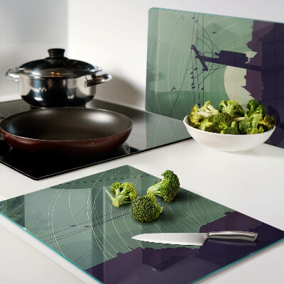 Glas schneidebrett Vögel auf Stromleitungen