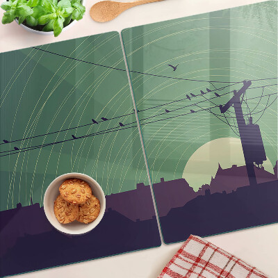 Glas schneidebrett Vögel auf Stromleitungen