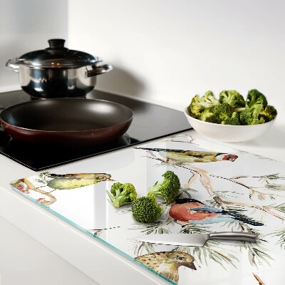 Schneidebrett Glas mit Motiv von Vögeln auf fruchttragenden Zweigen