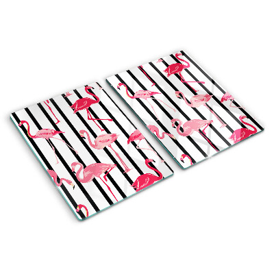 Glas-Schneidebrett mit Flamingos auf gestreiftem Hintergrund