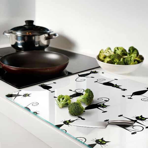 Schneidebrett Glas mit schwarzem Katzenmotiv und grünen Augen