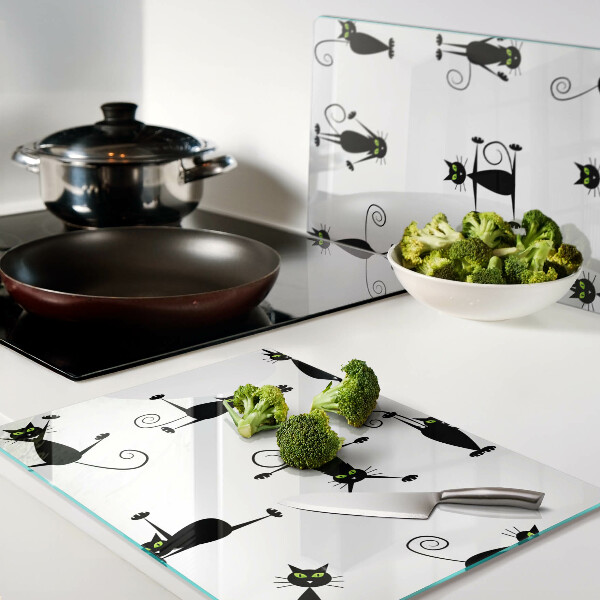 Schneidebrett Glas mit schwarzem Katzenmotiv und grünen Augen