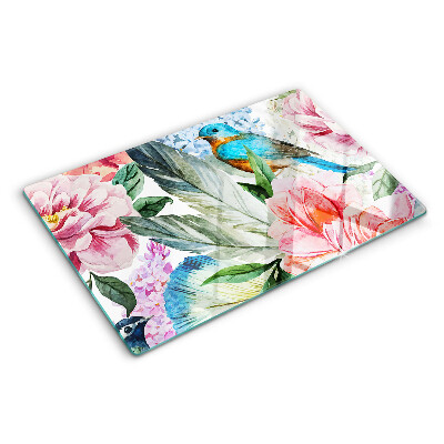 Glas schneidebrett Blumen und Vögel in Aquarell