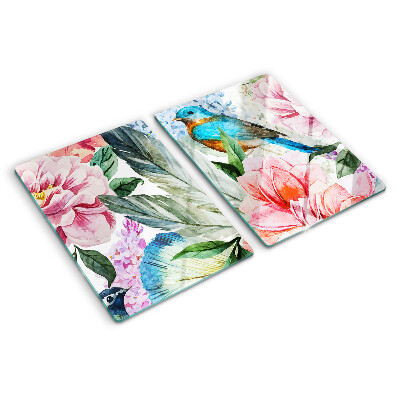 Glas schneidebrett Blumen und Vögel in Aquarell