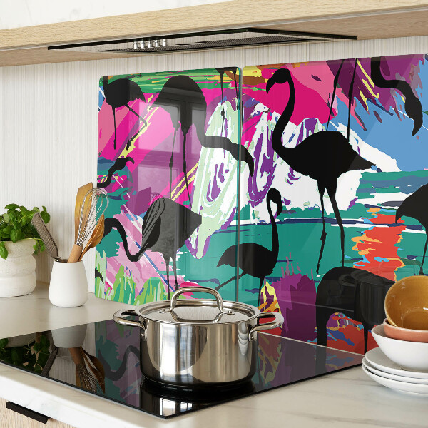 Schneidebrett Flamingos vor farbenfrohem Hintergrund