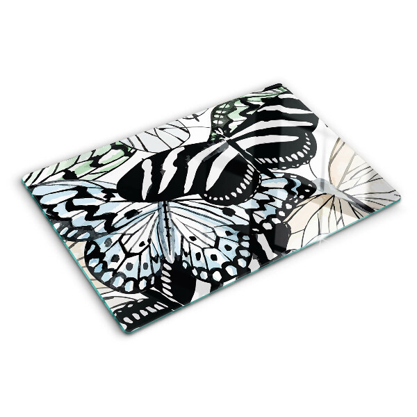 Schneidebrett Glas mit Schmetterlingsmotiv in verschiedenen Farben