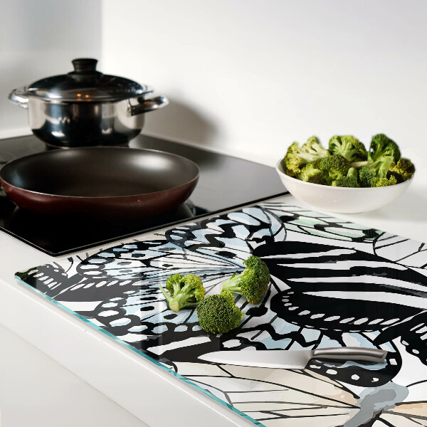 Schneidebrett Glas mit Schmetterlingsmotiv in verschiedenen Farben