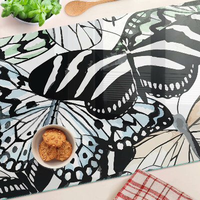 Schneidebrett Glas mit Schmetterlingsmotiv in verschiedenen Farben