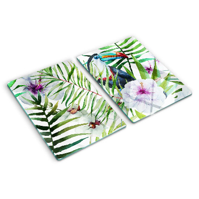 Glas schneidebrett Tropisches Motiv mit Vögeln und Pflanzen
